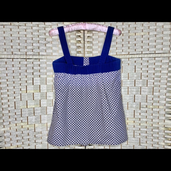 J. Crew Navy White Cotton Wide Strap Sleeveless Top Buttons Pintucks - Picture 4 of 6